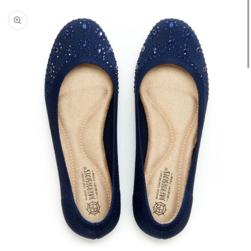 HARBORSIDES memory foam Round Toe Crystal Gem Knit Flats slip on sz 8M